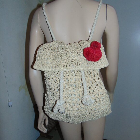 Disney X Junk Food Macrame Backpack Straw Red Mickey Puff + 2 Lilo Stitch Puffs - Picture 4 of 10